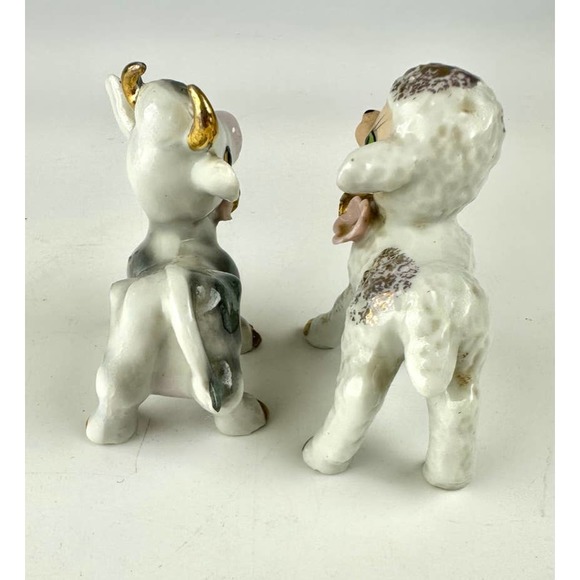 Vintage Cow And Lamb Figurines Ceramic White Gray Porcelain Gold Trim Japan - Picture 3 of 13